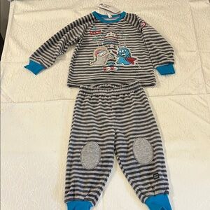 Playful Striped Gray and Blue Kids Pajama Set